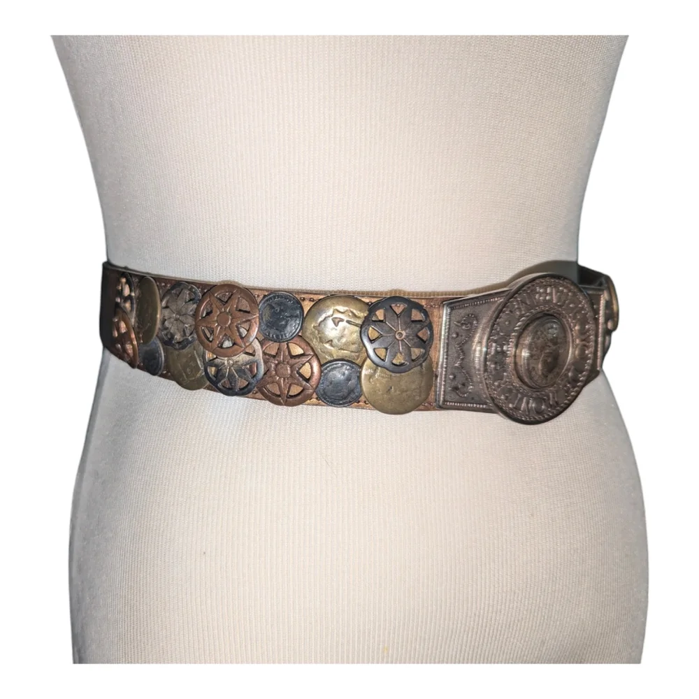 Rare Vintage Streets Ahead Santa Monica Copper Coin Adjustable Leather Belt